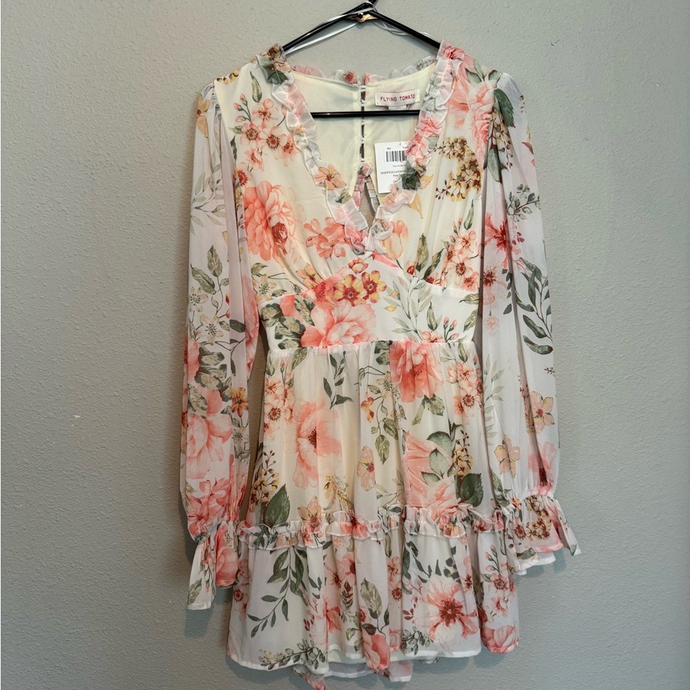 Long sleeve floral V cut dress